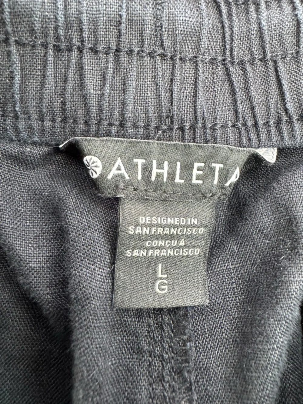 Athleta Retreat  Black Wide Leg Linen Drawstring Pants  Size Large